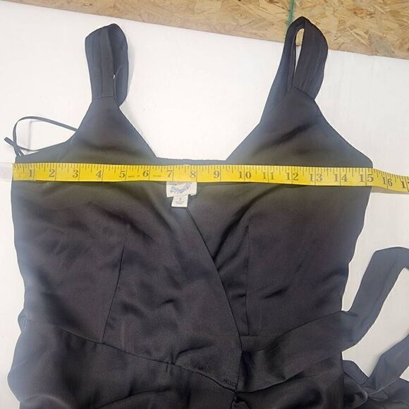 Blue Rain Black Sleeveless Ruffle Wrap Dress Size S J7 - Picture 6 of 9